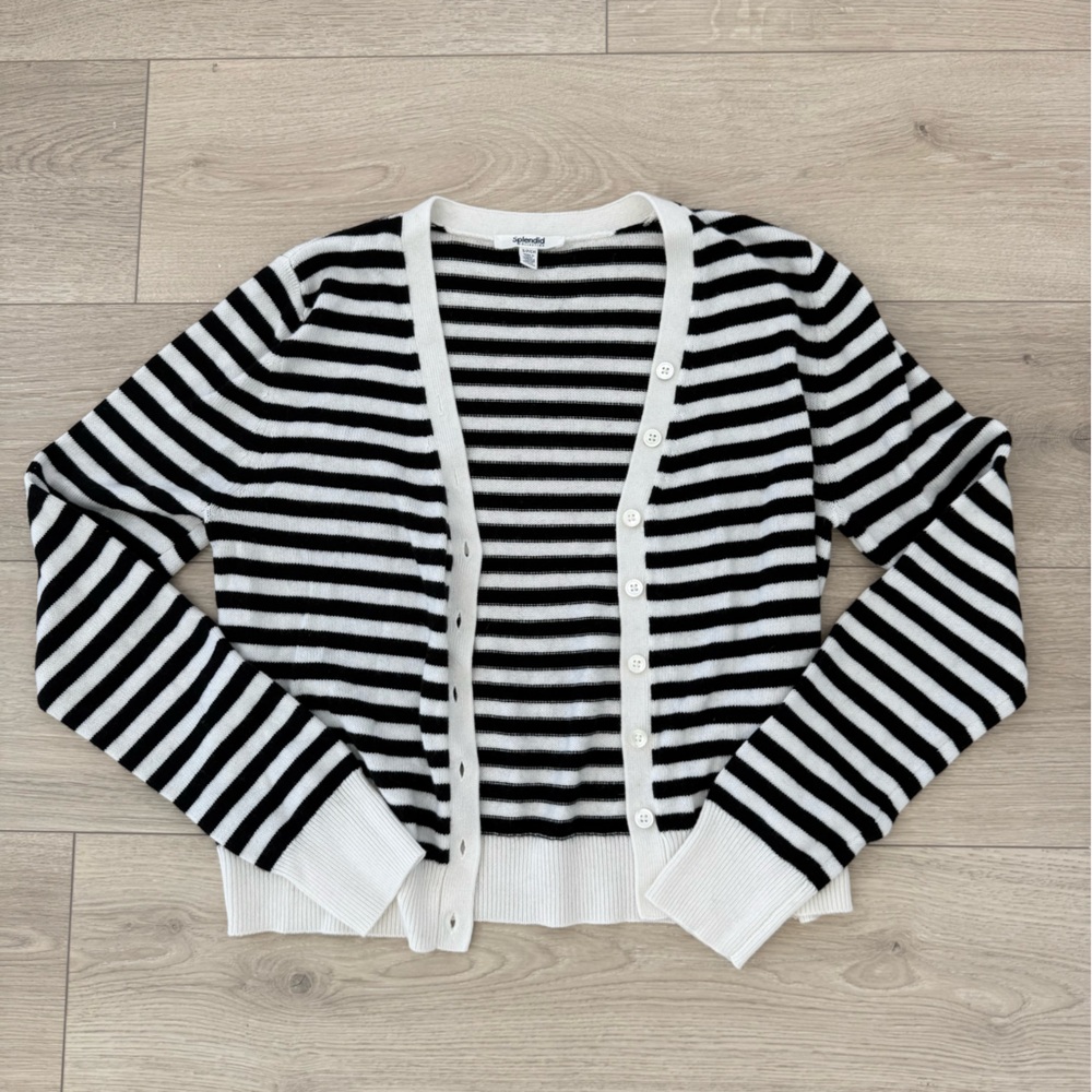 Splendid Black and White Striped Cardigan